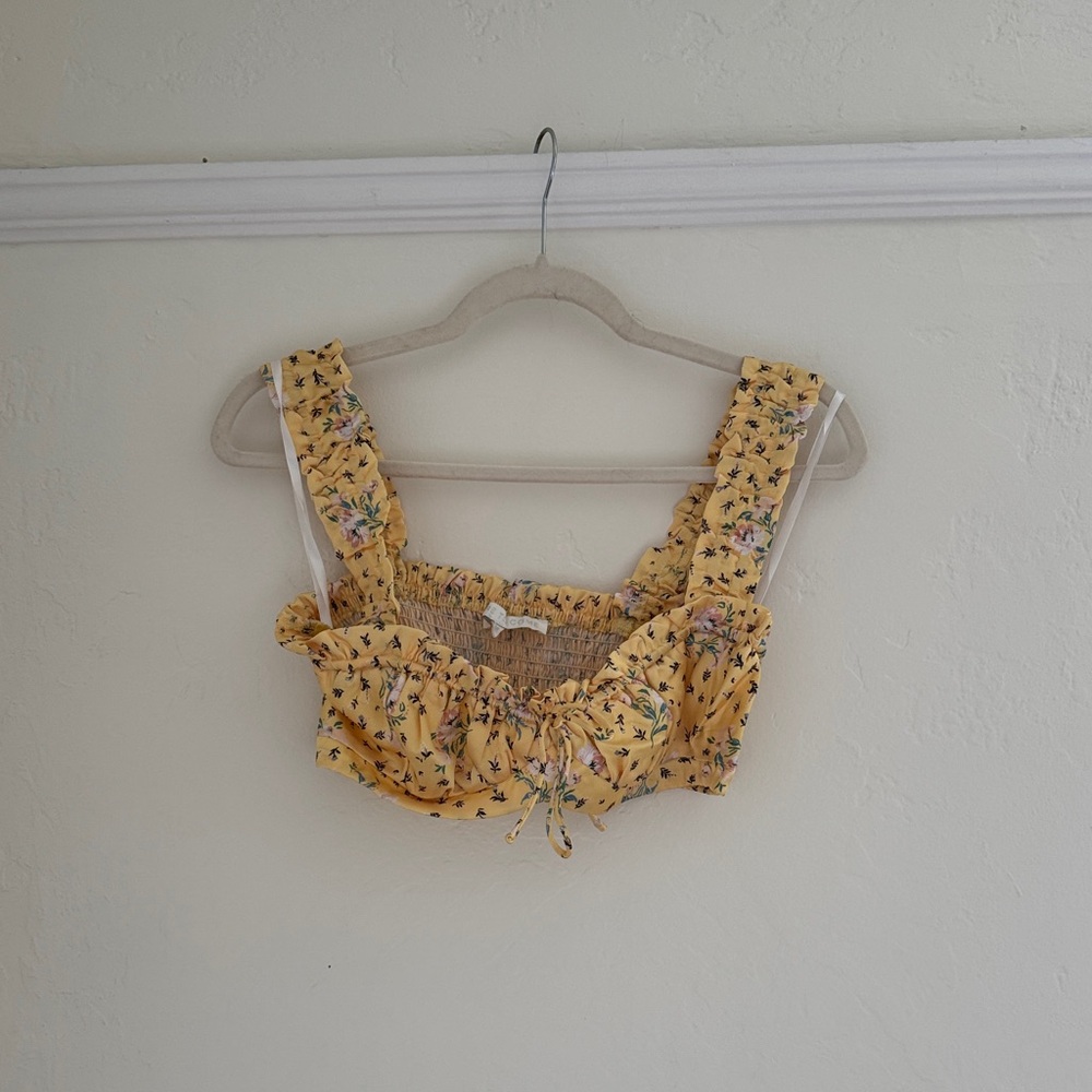 Floral Yellow Crop Top - Picture 2 of 5